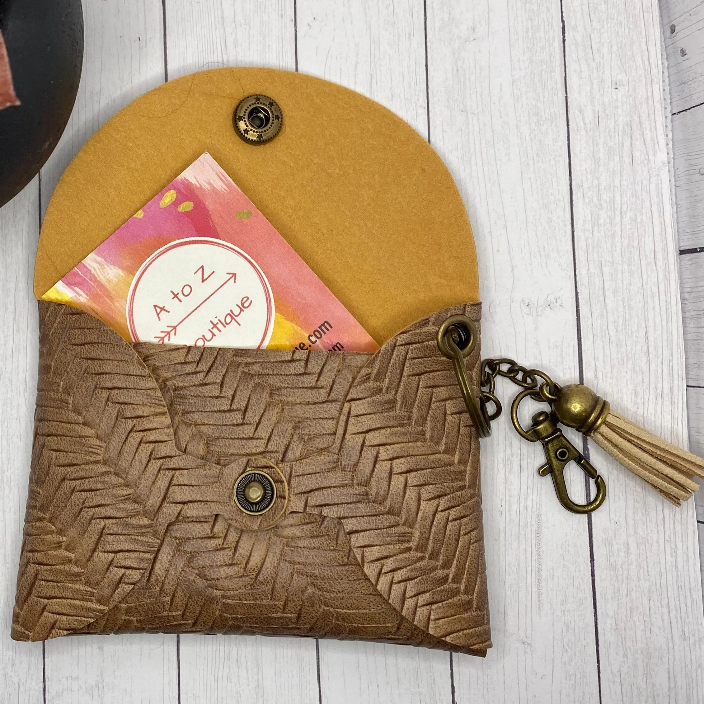 Brown Basketweave Faux Leather ID Wallet Mask Holder