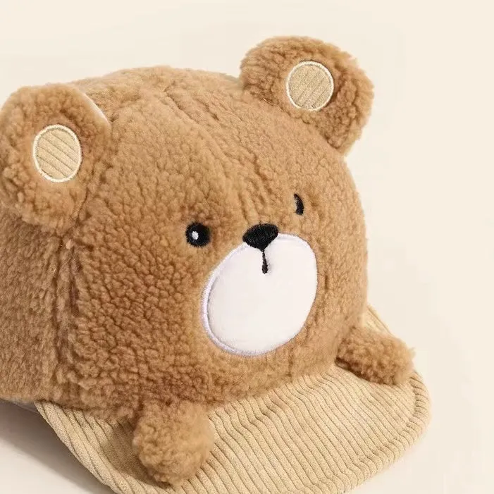 Cartoon Bear Soft Brim Plush Baseball Cap