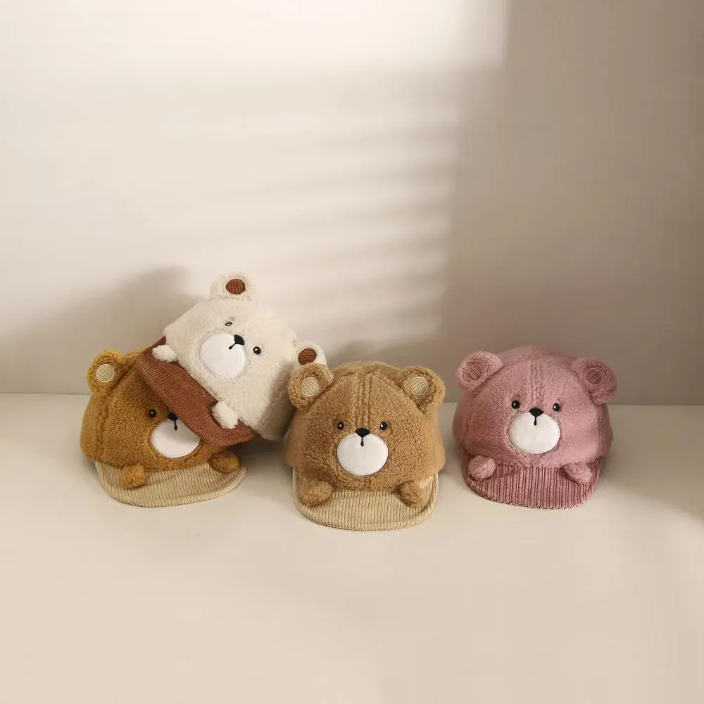 Cartoon Bear Soft Brim Plush Baseball Cap