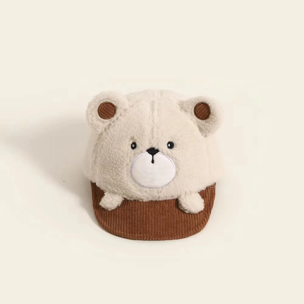 Cartoon Bear Soft Brim Plush Baseball Cap