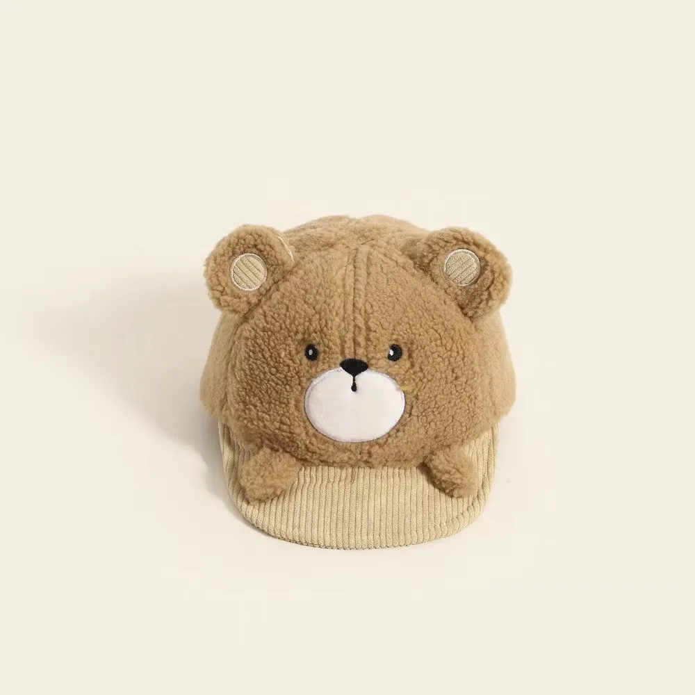 Cartoon Bear Soft Brim Plush Baseball Cap