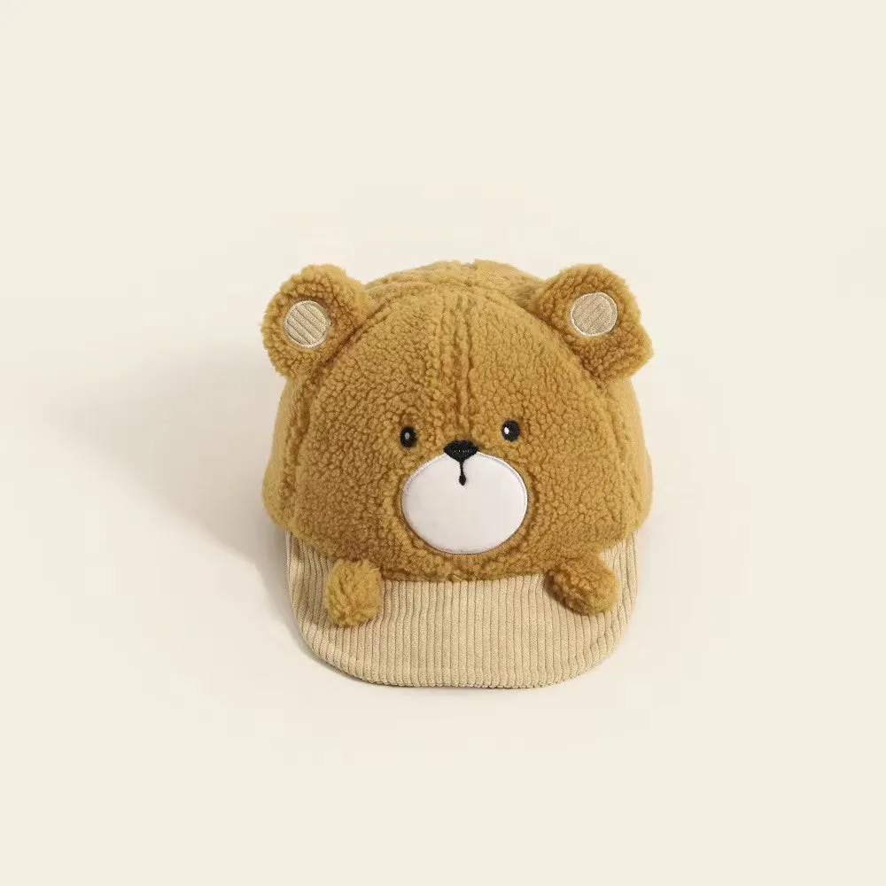 Cartoon Bear Soft Brim Plush Baseball Cap