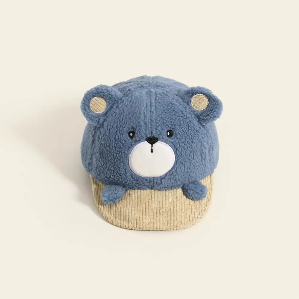 Cartoon Bear Soft Brim Plush Baseball Cap