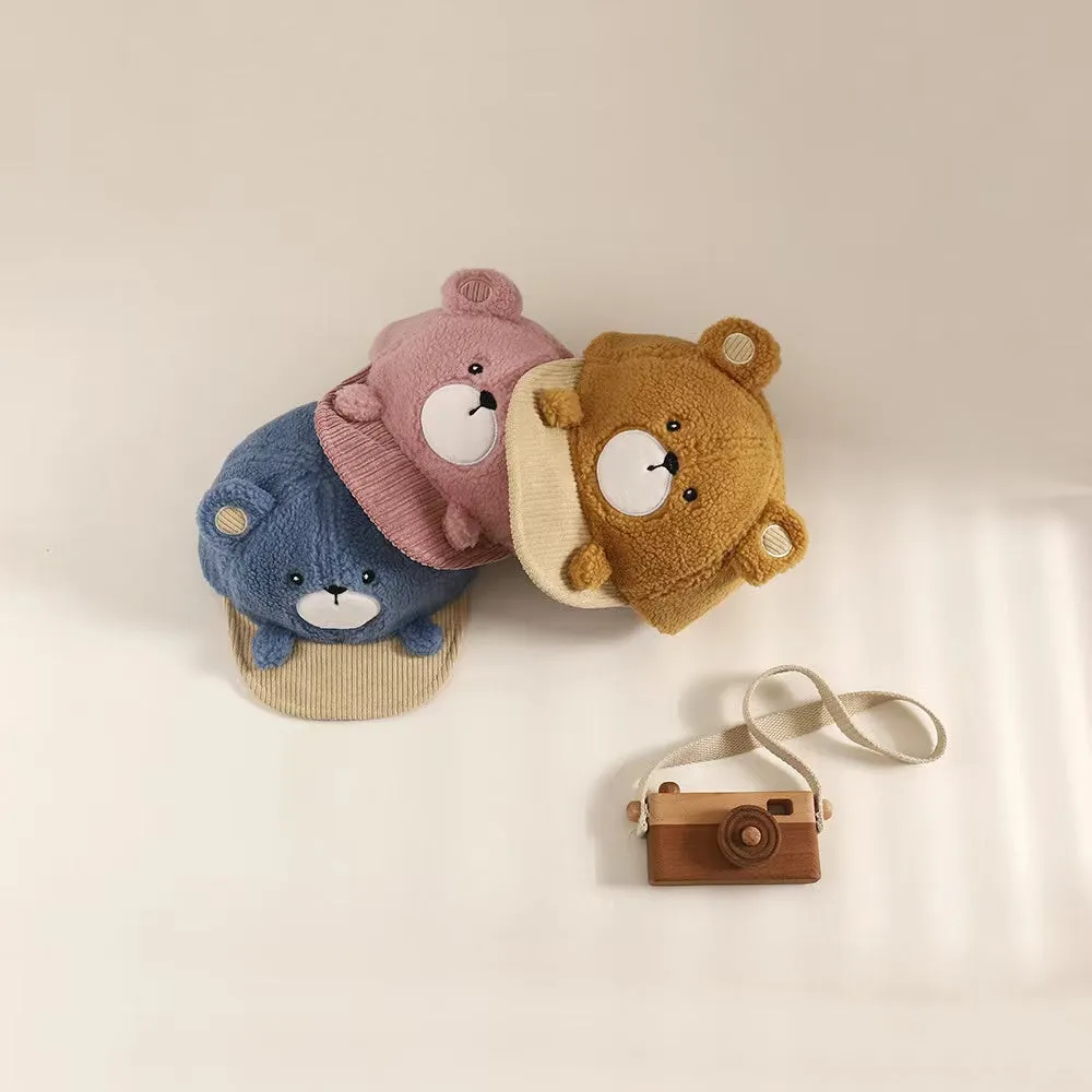 Cartoon Bear Soft Brim Plush Baseball Cap