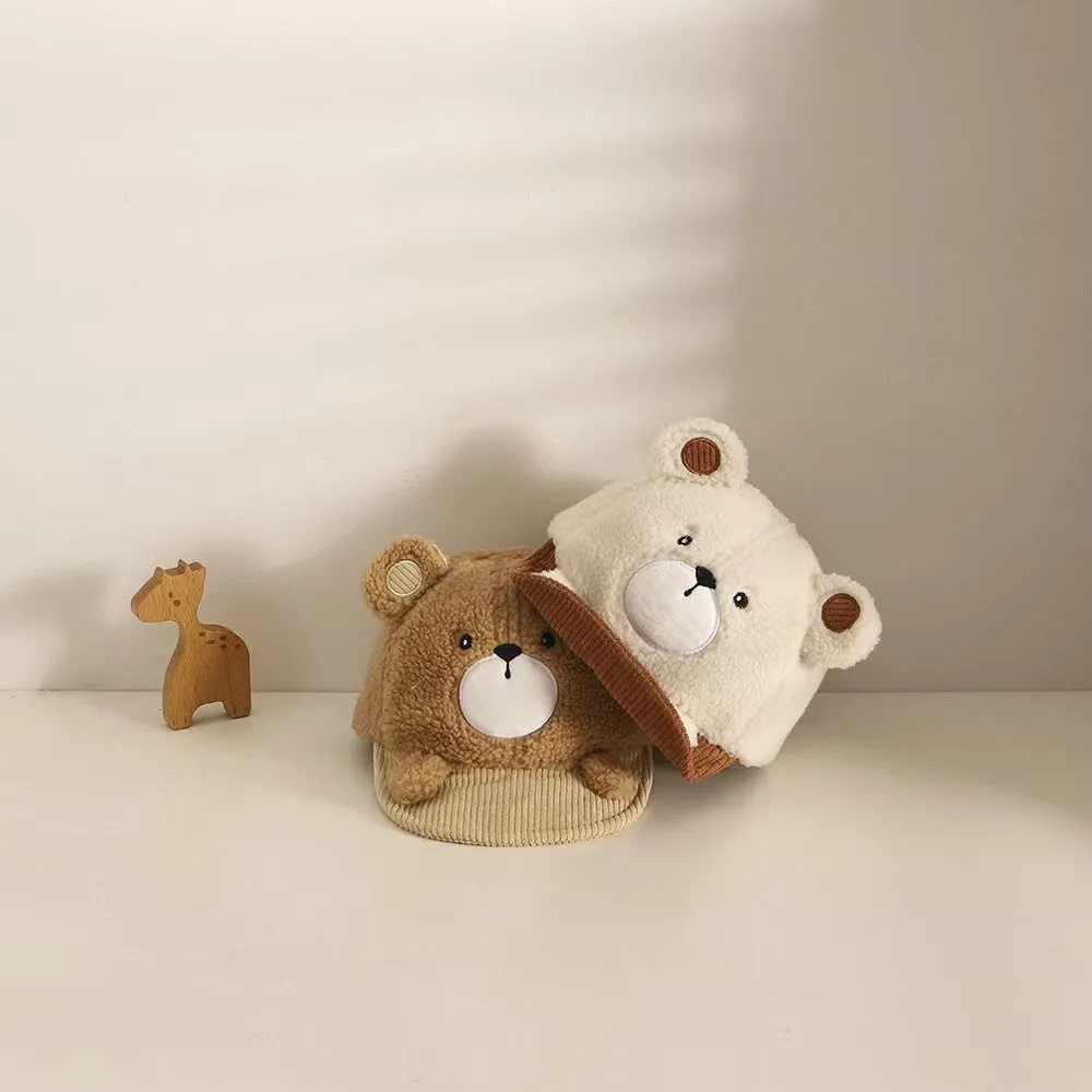 Cartoon Bear Soft Brim Plush Baseball Cap