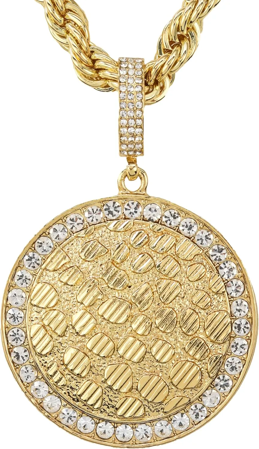 Men's Iced-Out Large Medallion Pendant with 5mm Rope Chain  Luxury Hip-Hop Necklace