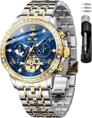 OUPINKE Mens Automatic Wrist Watch Luxury Diamond Self Winding Mechanical Waterproof Sapphire Crystal Date Watch