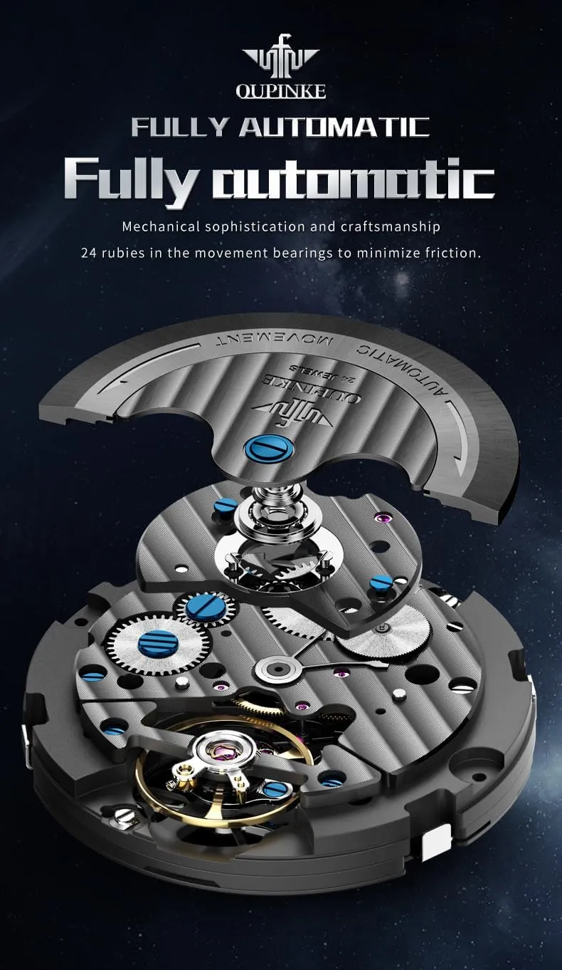 OUPINKE Mens Automatic Wrist Watch Luxury Diamond Self Winding Mechanical Waterproof Sapphire Crystal Date Watch