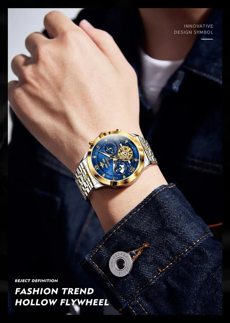 OUPINKE Mens Automatic Wrist Watch Luxury Diamond Self Winding Mechanical Waterproof Sapphire Crystal Date Watch
