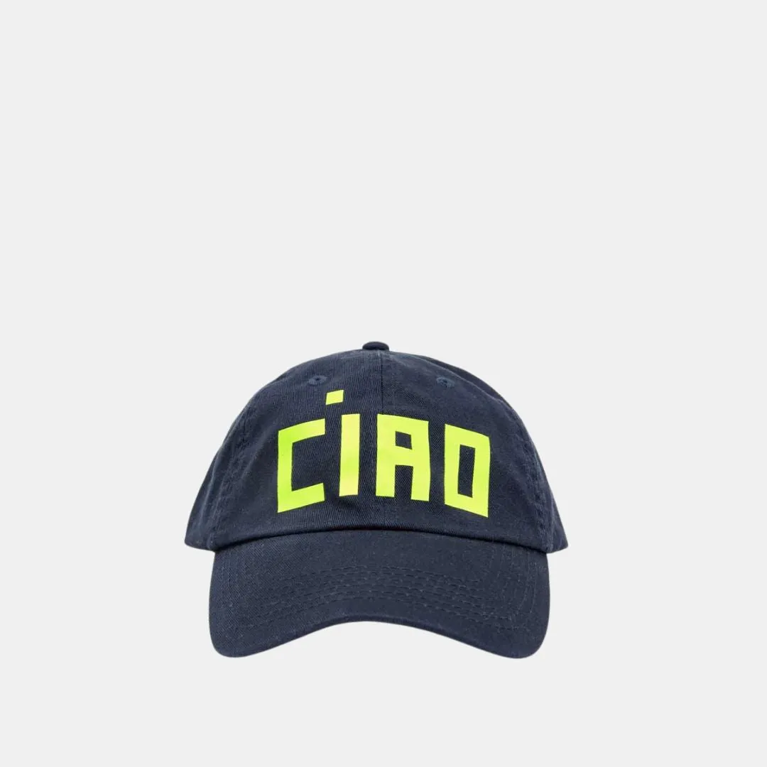 "Ciao" Baseball Hat (Navy   Printed Neon Yellow)